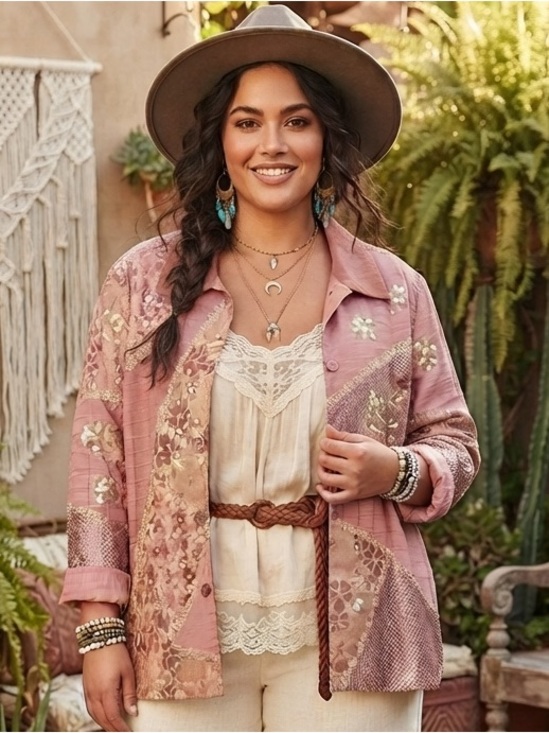 indigo moon Jackets & Blazers - Vintage Indigo Moon Pink Gold Sequin Patchwork Art To Wear Jacket